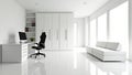 Modern minimalist white home office with desk and sofa Royalty Free Stock Photo