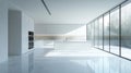 Modern Minimalist White Kitchen with Large Windows Royalty Free Stock Photo