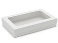 A modern, minimalist white rectangular tray with a recessed center for display or storage Royalty Free Stock Photo