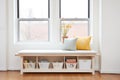 modern minimalist window bench with storage for books Royalty Free Stock Photo