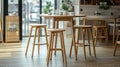 Modern Minimalist Wooden Table And Stools In Cafe Interior Royalty Free Stock Photo
