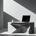 Modern Minimalist Workspace with Laptop and Geometric Table Royalty Free Stock Photo