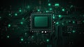 Modern, minimalistic circuit board with symmetrical design in elegant green tones. Perfect for tech concepts