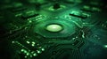 Modern, minimalistic circuit board with symmetrical design in elegant green tones. Perfect for tech concepts