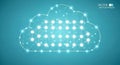 Modern minimalistic digital illustration of a cloud network with interconnected lines and dots on solid turquoise background Royalty Free Stock Photo