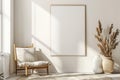 Modern Minimalistic Interior with White Armchair and Blank Canvas Royalty Free Stock Photo