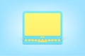 Modern minimalistic laptop 3d icon. Digital device with yellow screen and blue casing