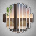 Modern mirror hanging on the wall reflecting interior design scene, dreamy panoramic balcony over sunset sea panorama, palm,