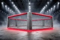 Modern MMA Fighting Cage Arena with Dramatic Lighting and Smoke. Royalty Free Stock Photo