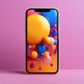Modern mobile phone with colorful abstract background. 3d render illustration Royalty Free Stock Photo