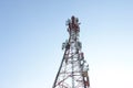Modern mobile tower against the blue sky. Modern technologies. 5G. Royalty Free Stock Photo