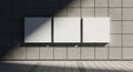Three Blank Square Frames on Tiled Wall with Sunlight Shadows - Mockup Template Royalty Free Stock Photo