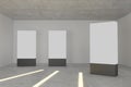 Modern mockup gallery interior template with white wall and concrete floor. 3D Rendering Royalty Free Stock Photo