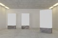 Modern mockup gallery interior template with white wall and concrete floor. 3D Rendering Royalty Free Stock Photo