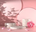 Modern Mockup Podium Set Pink Scene With Peony Flower And Sunlight Shadow Abstract Background 3d Render