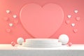 Modern Mockup Step Display Podium, Pink Pastel Heart Background 3d Rendering