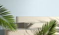 Modern Mockup Step Podium With Sunshade Palm Leaf Shadow Abstract Background 3d Render
