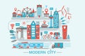 Modern Modern smart city graphic flat line design style infographics concept Royalty Free Stock Photo