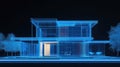 Modern modular house wireframe architecture digital rendering Royalty Free Stock Photo