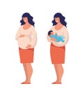 Modern mom. Pregnant woman, cute standing character for design about motherhood. Flat cartoon vector illustration isolated on Royalty Free Stock Photo