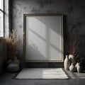 Modern Monochrome Studio: Moody Shadows and Rough Textures for Realistic Top View Painting Background Royalty Free Stock Photo