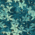 Modern monotone marine blue leaves with foliage pattern background