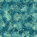 Modern monotone marine blue leaves with foliage pattern background