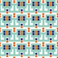 Modern Moorish style geometric vector pattern background. Backdrop with mosaic squares and interlinked shapes. Blue Royalty Free Stock Photo