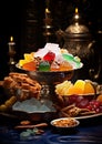 Modern moroccan sweets with fruit decoration banner