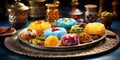 Modern moroccan sweets with fruit decoration banner