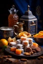 Modern moroccan sweets with fruit decoration banner