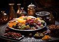 Modern moroccan sweets with fruit decoration banner