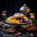 Modern moroccan sweets with fruit decoration banner