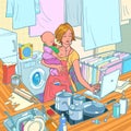 Modern mother with child. Motherhood of a strong woman