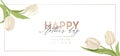 Modern Mother day holiday banner. Spring floral vector illustration design. Advertisement realistic tulip