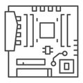 Modern motherboard thin line icon. Main circuit board with hardware components symbol, outline style pictogram on white