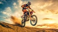 modern motocross, biker jumps on a dune in the desert on a supercross, made with Generative AI