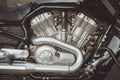 Modern motorcycle engine, close up view, toned Royalty Free Stock Photo