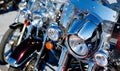 Modern motorcycle headlights close up view outdoors Royalty Free Stock Photo