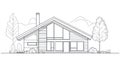 Modern Chalet House Design Outline, Architectural Drawing Royalty Free Stock Photo