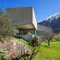 Modern mountain house, outdoors Royalty Free Stock Photo