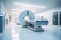 Modern MRI - magnetic resonance imaging - scanner machine in hospital room. Lab with MRI scan machine. Generative AI Royalty Free Stock Photo