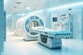 Modern MRI - magnetic resonance imaging - scanner machine in hospital room. Lab with MRI scan machine. Generative AI Royalty Free Stock Photo