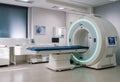 Modern MRI Scanner at hospital. X-ray tomography for treatment cancer. No people. Generative Ai Royalty Free Stock Photo