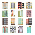 Modern multi apartment house color flat icon set