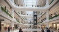 Modern Multi- Level Shopping Mall Interior with People and Natural Light architecture Royalty Free Stock Photo