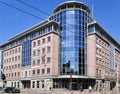 Modern multi storey building with glass bay windows