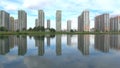 Modern multi-storey houses on the lake. The Kupchino District. Saint Petersburg