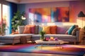 Modern multicolored living room interior. ai generative