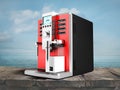 A modern multifunctional coffee machine with milk red from the b Royalty Free Stock Photo